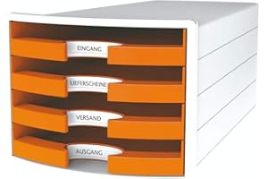 HANLESI HAN Pudełko do szuflad Impuls 2.0 z 4 otwartymi szufladami do DIN A4/C4 wraz z tabliczkami na opisy, blokada wysuwania, gumowe nóżki chroniące meble, design w jakości premium, 1013-51,