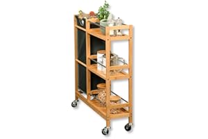 ‎KESPER Kesper | Rollbares Nischenregal mit Flaschensammler, Material: Bambus, Polyester, Maße: B 20 cm, H 78 cm, T 68 cm, Farbe: Natur, Grau | 24857 13