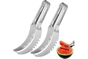 GUSHE 2Pcs Clip per Anguria in Acciaio Inossidabile,Affettatrice per Anguria,Coltello da Anguria,Taglierina Anguria,Taglia Cocomero con Lama da Taglio a Forma di Gancio,Coltello Affettare Frutta (Argento)