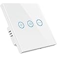 Yuhestdy Smart Dimmer Switch, WiFi Smart Light Switch with Glass Panel, 1 Gang &1 Way, Compatible with Alexa and Google Home, 150W, APP Control and Voice Control, Neutral Wire Need (White)