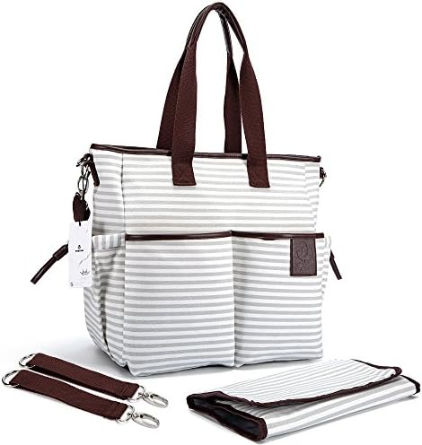 Nappy Bag &amp; Diaper Changing Pad - Waterproof Canvas Weekender Tote With Zipper Pockets Organizer By HYBLOM - Fashion Designer For Moms - Cute Handbag With Adjustable Shoulder &amp; Stroller Straps