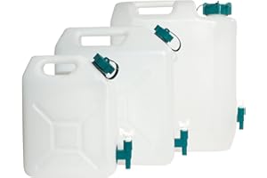EDA - Bidon à Eau 5 L - Jerrican Extra Fort avec Bouchon Simple et Robinet - Certifié Contact Alimentaire - 23,5 x 11 x 30 cm - Naturel