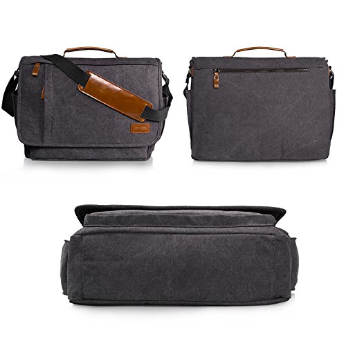 Estarer Laptoptasche 17/17.3 Zoll Umhängetasche Canvas für Arbeit Uni Grau - 7