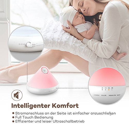 TaoTronics Aroma Diffuser 300ml mit Kerzenlicht Ätherisches Öl Diffuser Luftbefeuchter Triple Mist Outlet Design, 7 Farbewechsel, Touch Control, Timer - 6
