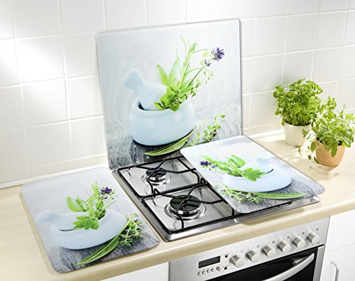 WENKO 2552420500 Herdabdeckplatte Universal Kräutergarten – 2er Set, für alle Herdarten, Gehärtetes Glas, 30 x 1.8-4.5 x 52 cm, Mehrfarbig - 5