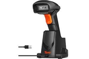 Tera Pro Série Lecteur de Code à Barres sans Fil 2.4G Caméra de 1,000,000 Pixel 2D 1D Bluetooth Douchette Scanner de QR Code Barres pour Smartphone Ecran avec Base de Charge, HW0007 Orange