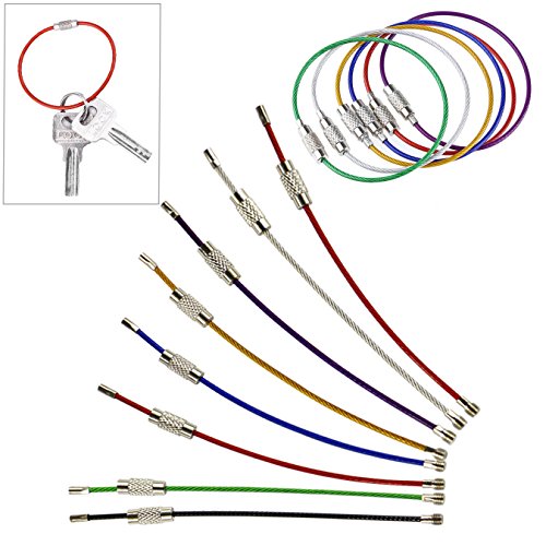 UOOOM 20Stk. Farbige Stahldraht Schlüsselring Edelstahl Draht Schlüsselanhänger aus Drahtseil mit Drehverschluß (10 cm / 4 Zoll, 20 Stück)
