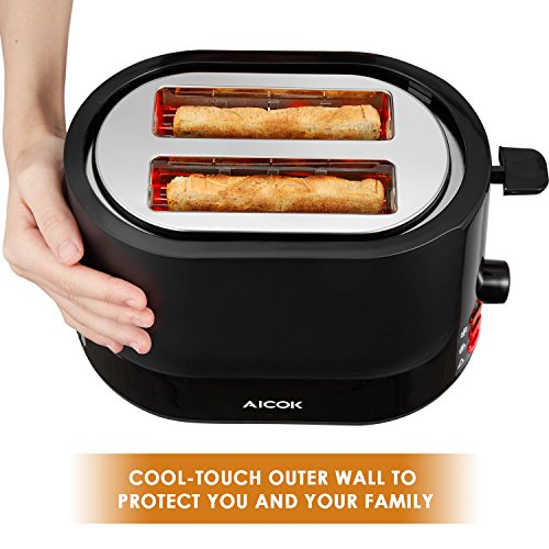 Aicok Toaster 2 Scheiben, Cool Touch Toaster mit 7 Toast Einstellungen, einfach zu reinigen, schwarz - 5