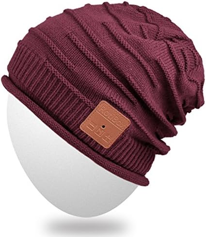 Mydeal Wireless Bluetooth Beanie Hat Headphones Headsets Music Audio Cap with Speakers Mic Hands Free for Women Men Outdoor Sports,Compatible with Iphone 7/7 plus,Samsung,Christmas Gifts - Burgundy