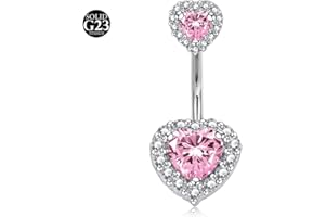 LAURITAMI 14G Piercing Ombelico Titanio,1 Pezzi Piercing Titanio Ombelico Cuore CZ Barre dell'ombelico Gioielli del Corpo per Donne Uomini 12mm Lunghezza
