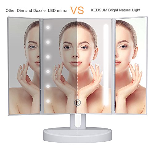 KEDSUM Generic Spiegel Triptychon 1 x beleuchtet mit 1 kleiner Spiegel 5 x Vergrößerung bis 3 Saugnapf, Touchscreen, 180 ° Rotation,Taschenspiegel, Make-up, Spiegel,Tisch, Licht LED,Triple zusammenklappbar - 2