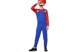 WWQQYY Cosplay Kostüm, Super Brothers Cosplay Kostüm, Halloween Carnival Cosplay Kostüm, mit Bodysuit, Hut und Schnurrbart Cosplay Kostüm für Herren Damen Junge Mädchen
