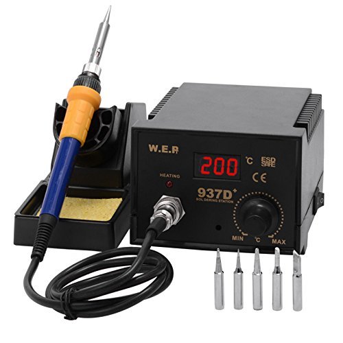 Voilamart 937D Regelbare Digitale Lötstation mit 6 Spitzen Lötkolben Heißluftpistole Set für Platinen Handy Mobil Temperaturanzeige 200 - 480 C ¡­