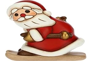 THUN - Soprammobile Babbo Natale sugli Sci - Decorazioni Natale Casa - Formato Medio - Ceramica - 6,5 x 5,5 x 7,5 h cm