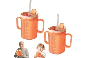 HOVCEH 2 PCS Elderly Spill Proof Cups, 300 ml Unspillable Cup with 2 Handles, Elderly Drinking Cup, Feeding Cup Drinking Cup with Lid and Straw, Adult