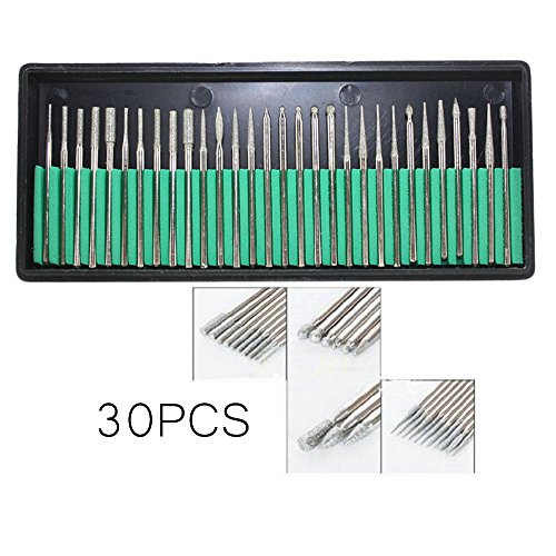 eclear de 30 piezas de diamante (Fresa Set lija cabezales Fresa cabezales Amoladora para Dremel Proxxon Drill de punto de herramientas rotativas DIY dedos uñas