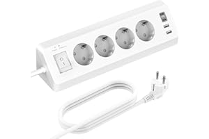 SUDEERY Listwa zasilająca z 4 gniazdami z USB C, narożne gniazdko 4 USB z przełącznikiem, ochrona przed przepięciem, z kablem 3 m, do kuchni (biała)