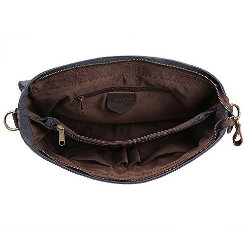 S-ZONE 14 Inch Vintage Aktentasche Arbeittasche Messenger Bag Umh  ngetasche Schultertasche Laptoptasche aus Canvas Leder  Dunkel Grau 