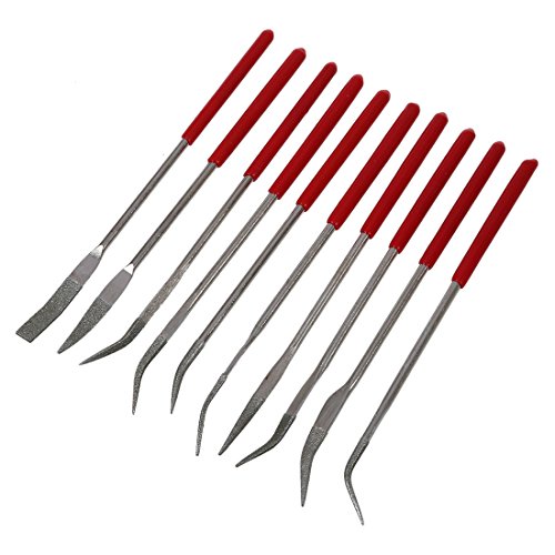 SODIAL(R) 10 Stueck 160 x 4 mm Diamant Roter Griff Gebogen Nadelfeilen - 2