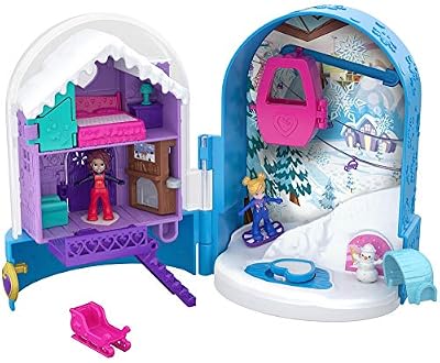 Polly Pocket Coffret Univers Le Chalet Enneigé avec 2 Mini-Figurines et Accessoires, Autocollants et 5 Surprises Cachées, Jouet Enfant, édition 2018, FRY37