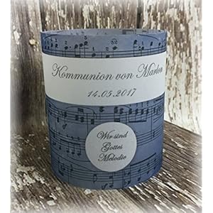 4er Set Tischlicht Tischlichter Kommunion Konfirmation Jugendweihe Taufe Musik Melodie Deko Tischdeko personalisierbar blau dunkelblau navy marineblau