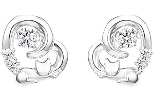 Baobei Pendientes de gato para mujer, oro rosa, plata de ley 925, circonita cúbica, gato en dulce corazón, para niñas, regalo de cumpleaños, regalo de joyería para mujeres, caja de joyas