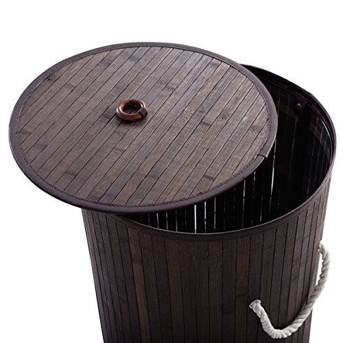 Wäschekorb Wäschekörbe Wäschebox Wäschetruhe Wäschesammler Bambus mit Leinen Kleidersack Wäschetone Wäschewagen 57L (Braun) - 8