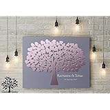 70x50 cm, 3D - Optik Leinwanddruck-Gästebuch, Hochzeitsbaum, Wedding Tree, Rustikales Gästebuch, Leinwanddruck - Baum, Keilrahmen und Holz Motiv