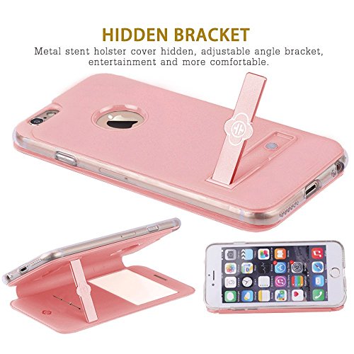 TOTU Touch Series Folio Flip PU Leather Smart View Window Case Cover with Kickstand and [Metal Sensor] for Apple iPhone 6 Plus / iPhone 6S Plus 5.5 inch (Rose gold)