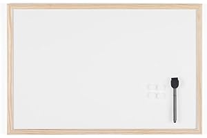 Bi-Office Lavagna Magnetica Bianca Basic Con Cornice In Legno, Superficie Speciale Cancellabile A Secco, 600 x 400 mm