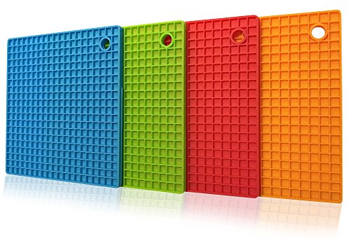 cb-seven’s 4-in-1 Profi Silikon-Topfuntersetzer Topflappen, 4er Set, bunt