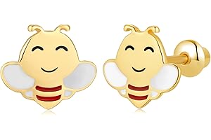 TIZU Girls' Earrings 925 Sterling Silver Post Hypoallergenic Screw Back with Safety Stud Earrings for Children Girls Women Jewellery