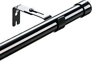 Harrms Bastone per tende Nero estensibile, 76-365cm, bastone per tende regolabile in metallo, bastone per tende con staffe e terminali per camera da letto, soggiorno