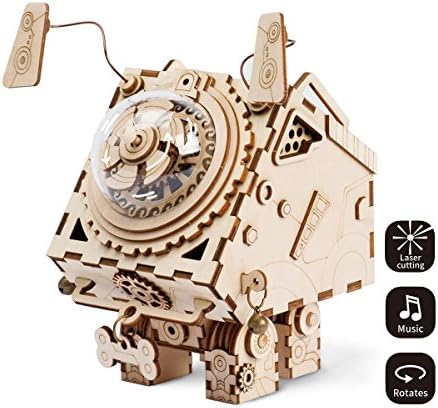 ROBOTIME MyRobotime 3D Jigsaw Construction Set DIY Model Build Kit 3D Laser Cut Woodcraft Model Making Music Box Puzzle Challenge Gift Set for Adult and Teens (Seymour)