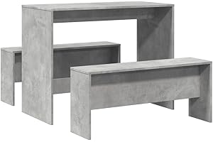 vidaXL Mesa y Bancos de Comedor 3 pzas Madera ingeniería Gris hormigón, Juego de Mesa de Comedor, Juego de Mesa con Banco, Mesa de Comedor y Bancos