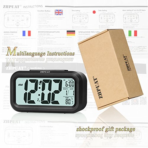 ZHPUAT Digital-Wecker Digitaluhr große LCD-Ziffern mit Hintergrundbeleuchtung Schwarz - 6