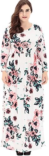 ONECHANCE Women Long Sleeve Round Neck Maxi Long Floral Dress Plus Size Color White Size 14w