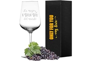 LOZACHE Copa de Vino para Mamá con la frase La Mejor Mamá del Mundo, Vino Tinto Regalo de Cumpleaños Regalo del Día de la Madre Regalos Navidad para Mamá para Cumpleaños Día de la Madre Navidad
