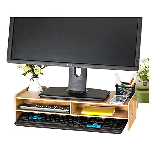TourKing - Soporte para Monitor de Madera, para TV, PC, Ordenador portátil, Escritorio y Almacenamiento de 2 Niveles
