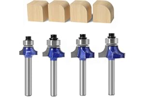 Bestgle 4 Pcs 1/4 Inch (6.35mm) Vástago Brocas de Enrutador Redondas Corner Broca de Fresadora, 4 Pcs Fresas para Madera, Muebles de Bricolaje