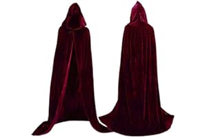 COOLWIFE Velvet Cloak Cape Wizard Hooded Party Halloween Cosplay Costumes for Men Women 53" (Wine Red)