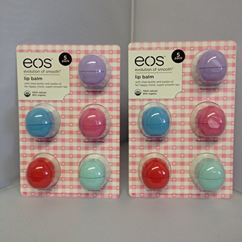 Organic Smooth Sphere Lip Balm - Summer Fruit, Sweet Mint, Strawberry Sorbet, Passion Fruit, Honeysuckle Honeydew/Blueberry Acai (2 x 5 Pack) (Combination May Vary)