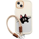 Zebana Apple iPhone 15 Plus ile Uyumlu Kılıf Zebana El Bilekli Cat and Puppy Silikon Kılıf Krem Rengi