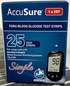 AccuSure Simple Blood Glucose Test Strip - 25 Strips