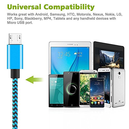 Cavo Micro USB 2M [3-Pezzi] Rephoenix Cavo Android Nylon Intrecciato Cavo USB Micro USB per Samsung S5/S6/S7, Huawei, HTC, Motorola, Nokia, LG, Sony-Blu,Arancia,Verde