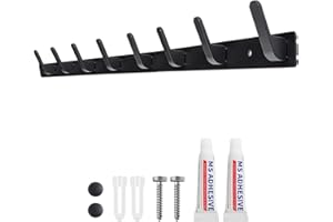 Sevenpers Coat Hooks Wall Mounted, Heavy Duty Coat Rack, Black Coat Hooks for Wall, Coat Hangers with 8 Hooks, Multipurpose Wall Hooks for Hanging Clothes, Robes, Bags, Towels, Keys