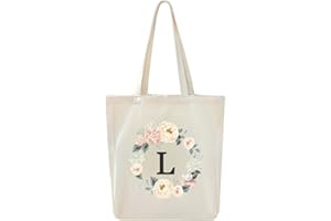 DWDC Sac fourre-tout en toile, sac cadeau personnalisé A-Z 26 lettres, sac à provisions écologique réutilisable, sac cadeau, adapté aux vacances à la plage, aux fêtes d'anniversaire de mariage.