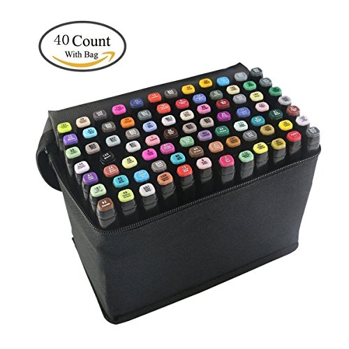 Yalulu 40/60/80stk Farbe Marker Pen Set Alkohol Zwilling Spitze Breit Feinpunkt für Kunst Zeichnung Grafik Schwarz Körper (40 Stück)