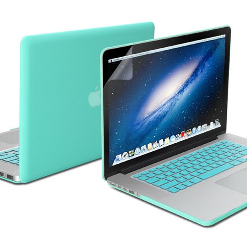 GMYLE Türkis Blau 3 in 1 Hülle Tasche für Macbook Pro Retina 15 Zoll - Tastatur-Abdeckung (US Layout) - Schutzfolie für den Bildschirm (Nicht geeignet für MacBook Pro 15)