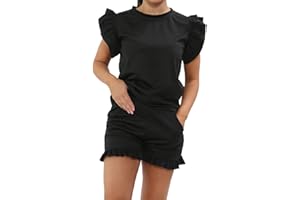 BESTITALIANUK Womens Plain Peplum Frill Sleeve Top Shorts Co ord Set New Ladies 2PCS Tracksuit Plus size 8-22 UK